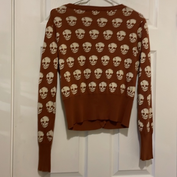 RARE skeleton skull cardigan rust brown tan sweater rockabilly punk metal goth - Picture 9 of 11